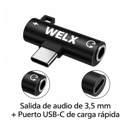 Adaptador USB-C a Audio 3.5 mm y Carga 100W WELX C2 - Imagen 2